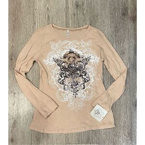 Cubism Generosity in Justice Tan Long Sleeve Shirt Medium New
